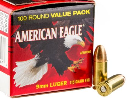 100 Rounds of 9mm Ammo by Federal American Eagle - 115gr FMJ