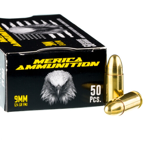 50 Rounds of 9mm Ammo by Merica - 124gr FMJ 50 Rounds of 9mm Ammo by Merica - 124gr FMJ