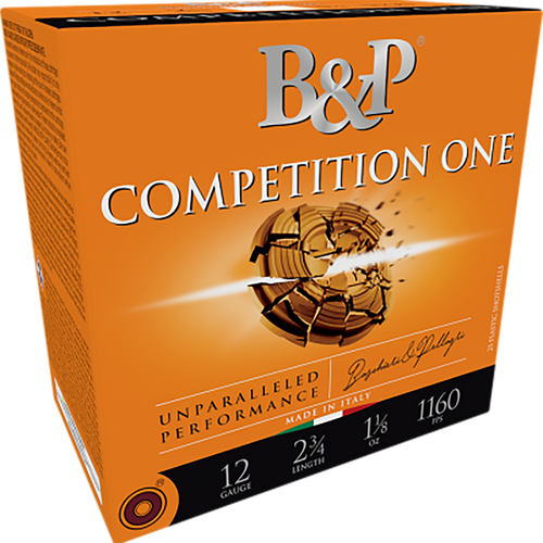 B&P Competition One 12 Ga, 2.75", 1 1/8 oz, 9 Shot, 25rd Box B&P Competition One 12 Ga, 2.75", 1 1/8 oz, 9 Shot, 25rd Box