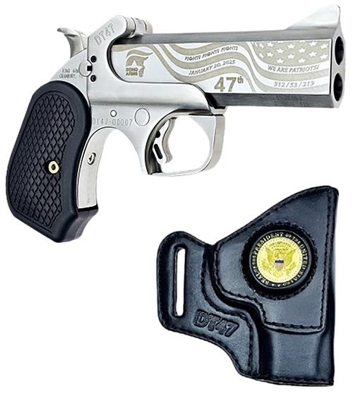 Bond Arms DT47 Satin Package, 45LC/410 GA, 3" Chamber, 4.25" Barrel, Guard, Satin Silver, Ext Grips, Fixed Sights, 2rd, Holster Bond Arms DT47 Satin Package, 45LC/410 GA, 3" Chamber, 4.25" Barrel, Guard, Satin Silver, Ext Grips, Fixed Sights, 2rd, Holster