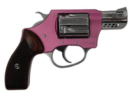 Charter Arms Coyote 380 ACP, 2" Ported Barrel, Pink and Silver, Rosewood Checkered Grip, 5rd