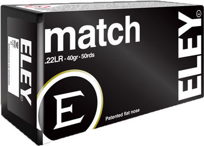 Eley Match 22 LR, 40gr, Flat Nose, 50rd Box Eley Match 22 LR, 40gr, Flat Nose, 50rd Box