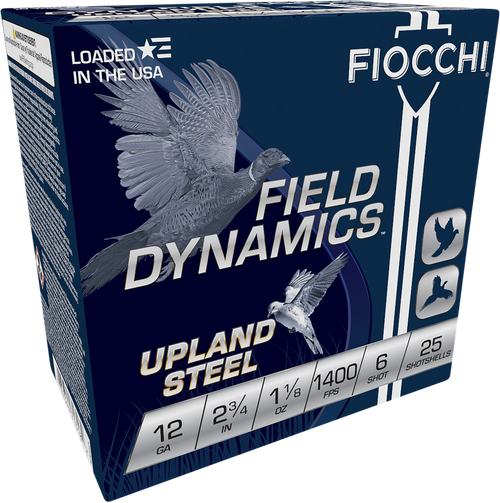 Fiocchi Field Dynamics Upland Steel 12 Ga, 2.75", 1 1/8 oz, 6 Shot, 25rd Box Fiocchi Field Dynamics Upland Steel 12 Ga, 2.75", 1 1/8 oz, 6 Shot, 25rd Box
