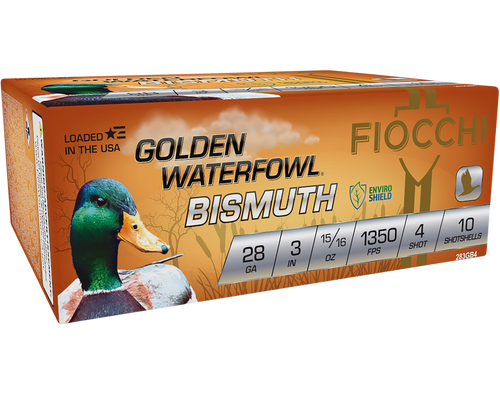 Fiocchi Golden Waterfowl 28 Ga, 3", 15/16 oz, 4 Shot, 10rd Box Fiocchi Golden Waterfowl 28 Ga, 3", 15/16 oz, 4 Shot, 10rd Box