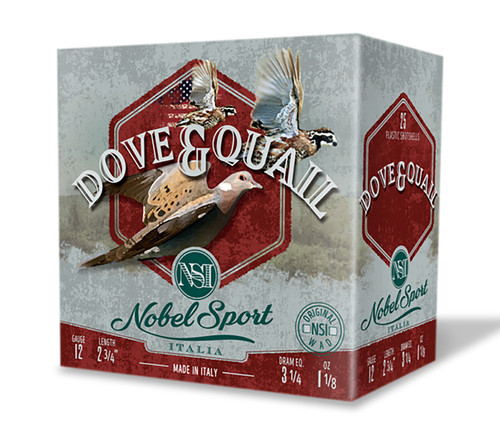 Nobel Sport Dove & Quail 12 Ga, 2.75", 1 1/8 oz, 6 Shot, 250rd Box Nobel Sport Dove & Quail 12 Ga, 2.75", 1 1/8 oz, 6 Shot, 250rd Box