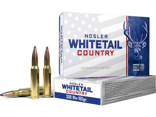 Nosler Whitetail Country, 308 Winchester, 165gr, Solid Base Bullet, 20rd Box Nosler Whitetail Country, 308 Winchester, 165gr, Solid Base Bullet, 20rd Box