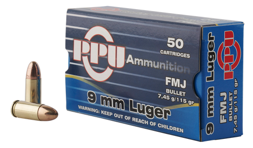 PPU Ammunition 9mm, 115gr, Full Metal Jacket, 50rd Box PPU Ammunition 9mm, 115gr, Full Metal Jacket, 50rd Box