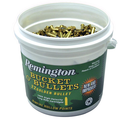 Remington Golden Bullet Bucket, 22LR 36g Hollow Point, Plated, 1400 Rounds Remington Golden Bullet Bucket, 22LR 36g Hollow Point, Plated, 1400 Rounds