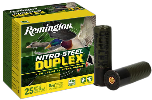 Remington Nitro-Steel Duplex 12 Ga, 3", 1 1/4 oz, 2 & 6 Shot, 25rd Box Remington Nitro-Steel Duplex 12 Ga, 3", 1 1/4 oz, 2 & 6 Shot, 25rd Box