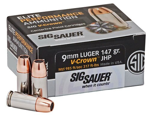 Sig Ammo Elite Performance V-Crown 9mm 147gr, JHP, 50rd Box Sig Ammo Elite Performance V-Crown 9mm 147gr, JHP, 50rd Box