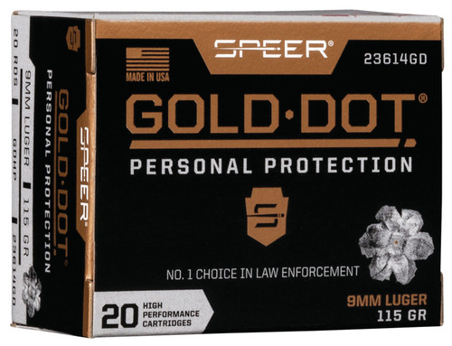 Speer Gold Dot Personal Protection 9mm, 115gr, Hollow Point, 20rd Box Speer Gold Dot Personal Protection 9mm, 115gr, Hollow Point, 20rd Box
