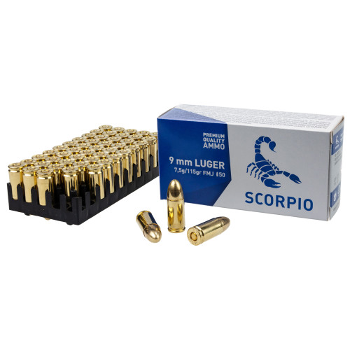 STV Scorpio Ammo, 9mm, 115gr, Full Metal Jacket, 50rd Box STV Scorpio Ammo, 9mm, 115gr, Full Metal Jacket, 50rd Box