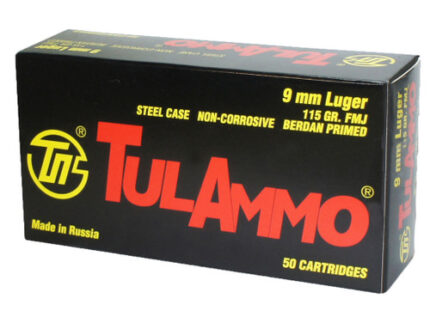 TulAmmo 9mm 115 Gr, FMJ, Range and Practice, Steel Case, 50rd Box