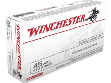 Winchester USA 45 ACP 230gr, Jacketed Hollow Point, 50rd Box