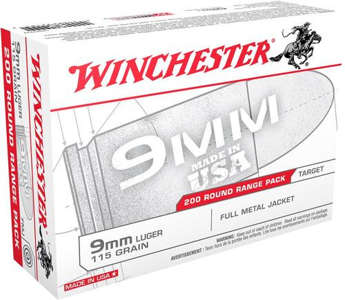 Winchester USA Range Pack 9mm, 115gr, Full Metal Jacket, 200rd Box Winchester USA Range Pack 9mm, 115gr, Full Metal Jacket, 200rd Box